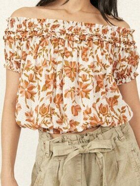 Free People Suki Boho Floral Top Size Small Terracotta